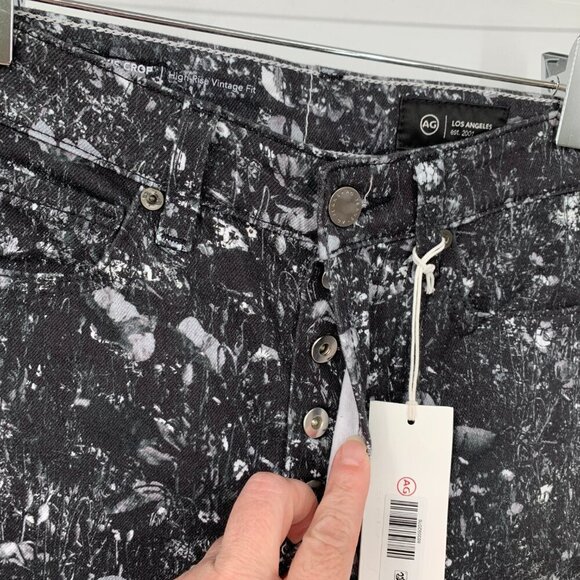 AG Adriano Goldschmied Alexxis Cropped jeans black floral straight leg new 25 - Picture 4 of 7